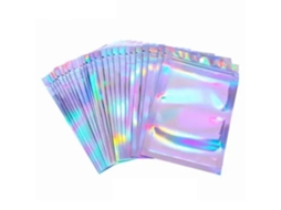100pcs Sacola Autoadesiva Holográfica 9x12cm Selada com Zíper para Doces Biscoitos Armazenamento