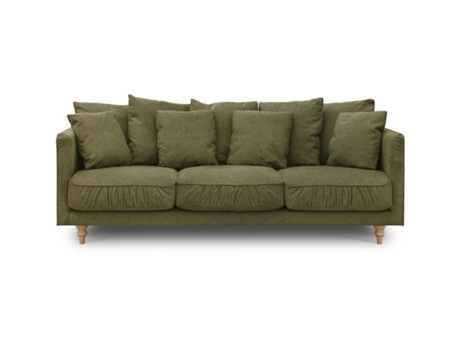 CONSTANCE Sofá fixo de 4 lugares - Tecido verde - Perna de madeira maciça - 212 x 87 x 93 cm AUCUNE
