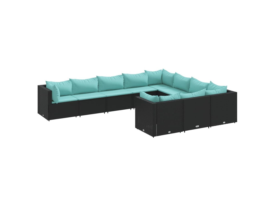 Conjunto de 10 Sofás de Jardim com Almofadões Vime Pe Preto MAISON EXCLUSIVE