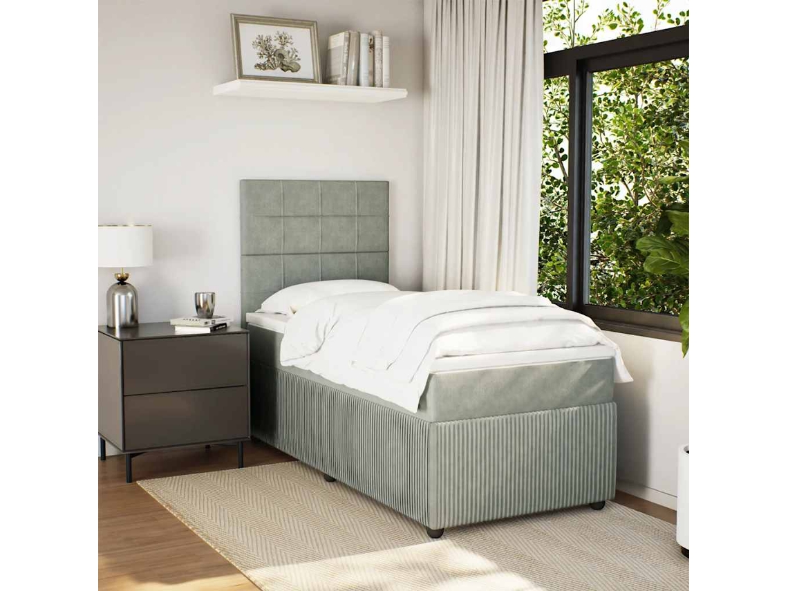 Cama Com Molas/colchão 80x200 Cm Veludo Cinza-claro