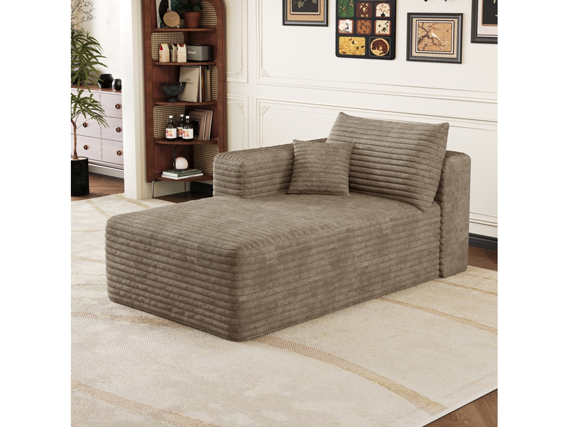 Sofá Modular Com Função Cama Chaise À Esquerda Veludo Cotelê Confortável Para Sala De Estar Camelo