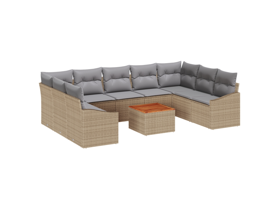 Conjunto 10 Conjunto De Sofá De Jardim Vidaxl Bege Vime Pe (55 X 55 X 37 Cm)