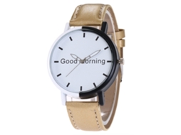 Reloj Unisex De Cuarzo Con Correa De Cuero Pu Moda Color Beige Letras Impresas