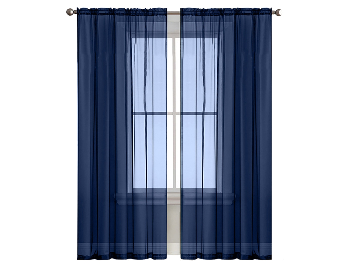 Cortinas sheers de alta densidade lavável à máquina para sala e quarto 39x51 polegadas azul escuro