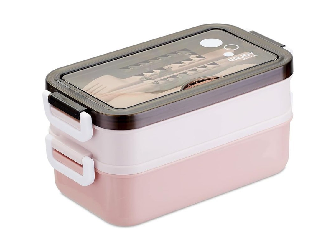Caixa de Almoço Bento com Talheres, Microwavável para Trabalho e Camping Rosa