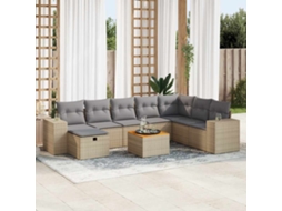 Vidaxl 9 Pcs Conjunto De Sofás P/ Jardim Com Almofadões Vime Pe Bege