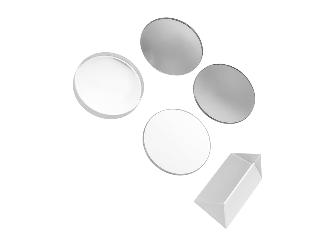 Kit de 5 Lentes Ópticas para Laboratórios Física, Côncavas e Convexas, Resistentes a Riscos, Material Didático