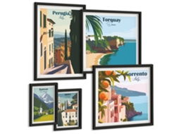 Composição De Quadros Na Parede Frutas Cítricas Vintage Ilustrações Moldura Preta Fotos Para O Escritório Espelharte (conjunto De 5 Imagens)