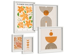 Conjunto De Pinturas Flores Estilosas E Geometria Espelharte (5 Peças)