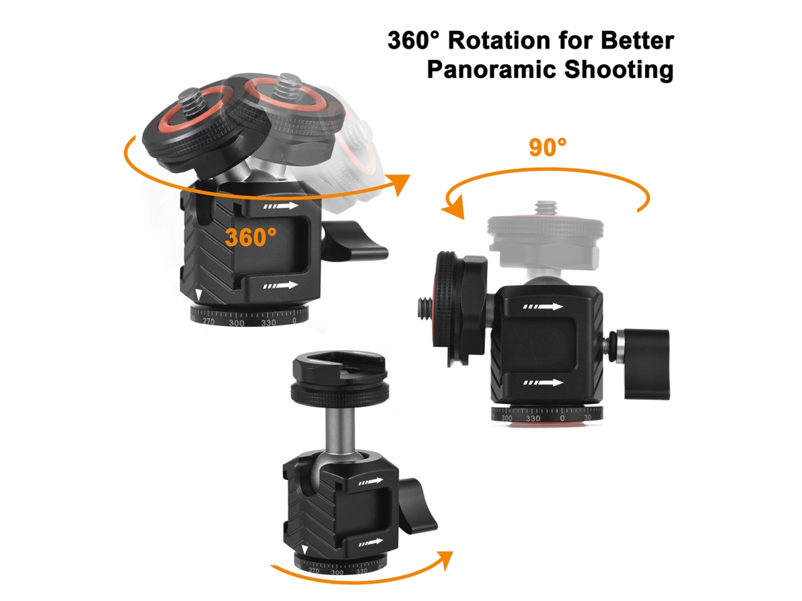Cabeça De Bola Mini Multifuncional Giratória 360° De Alumínio Com Parafuso De 1/4" E Base Fria Para Câmera Dslr, Luz Led E Microfone