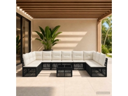 Vidaxl Conjunto De Sofá De Jardim 11 Unid. Preto Vime Pe