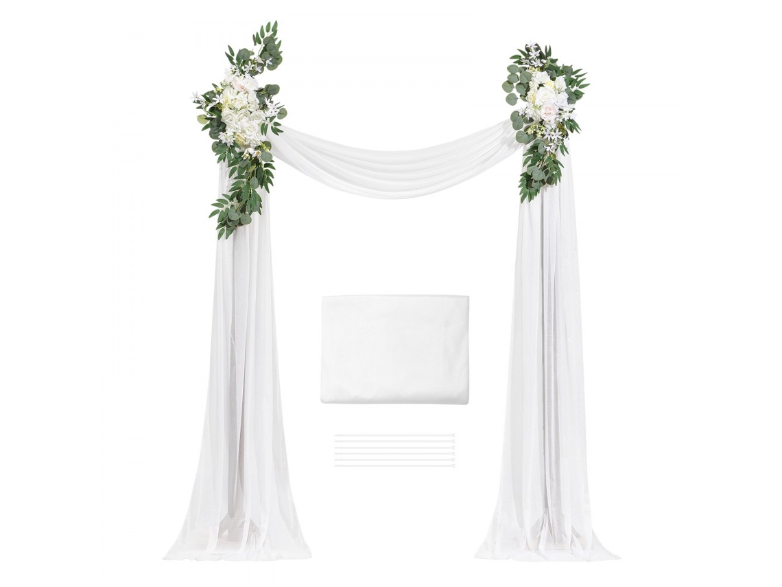 Conjunto De Decoração Para Arco De Casamento Com Flores E Véu Branco Tekmaquinas