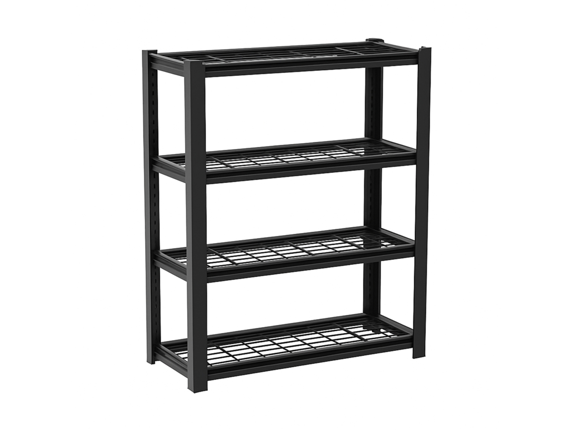Estante metálica Boudech Mesh 150, 150 x 100 x 50 cm, com 4 prateleiras de malha, capacidade de carga 1365 kg, preta