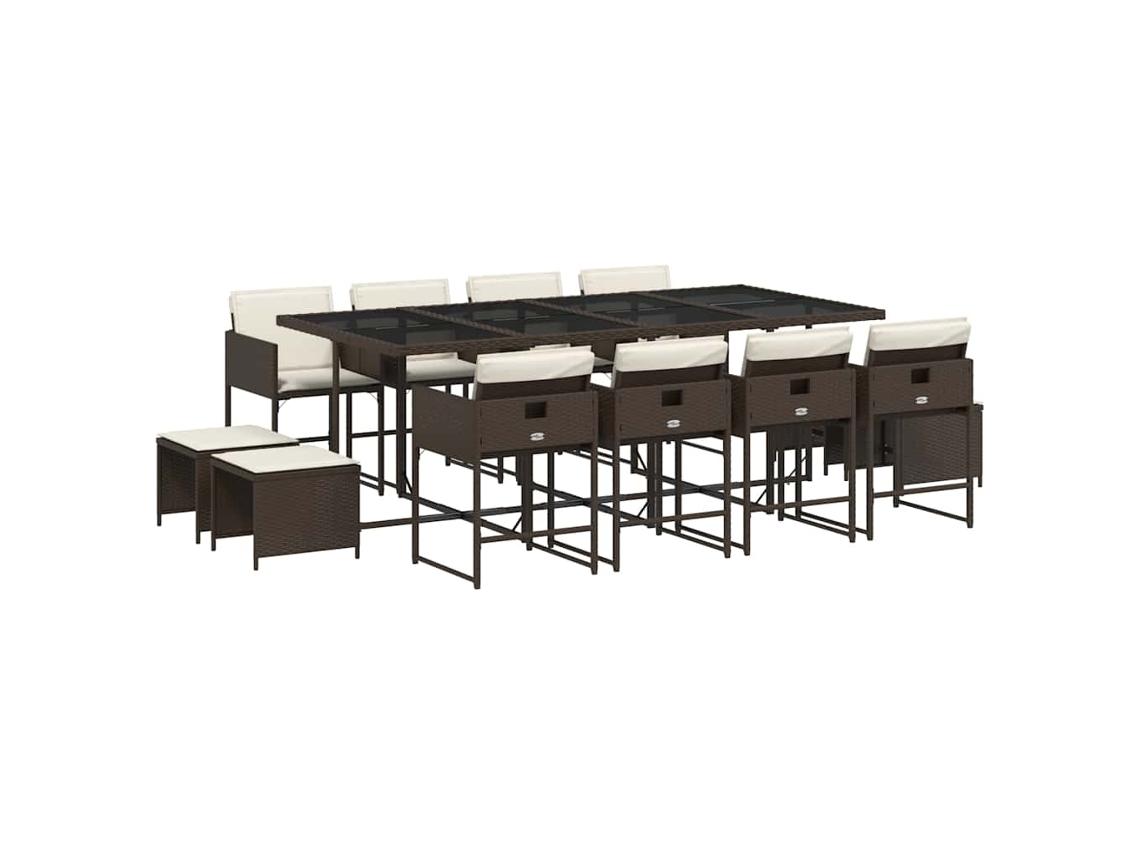 Conjunto Jantar 13 Peças para Jardim com Almofadões Vime Pe Castanho MAISON EXCLUSIVE (13 unidades)