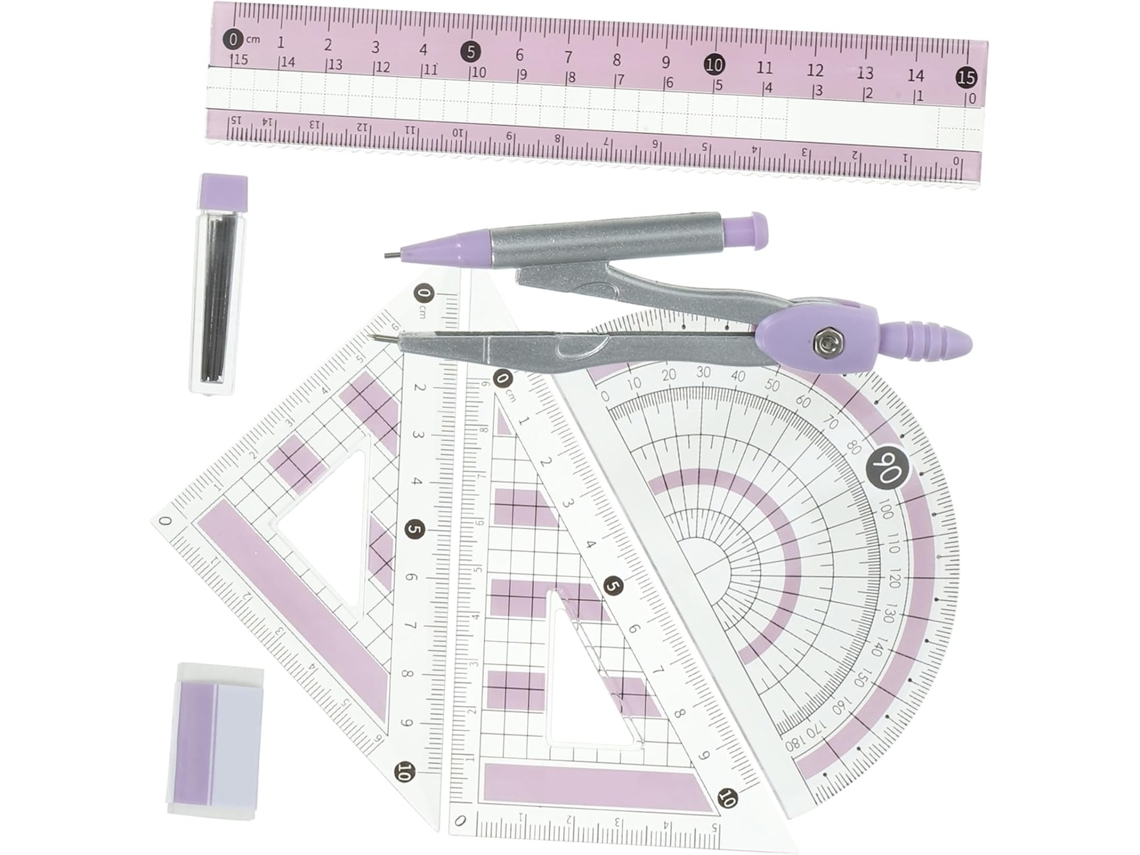 Régua Geométrica Multifuncional Rosa, Transferidor Transparente E