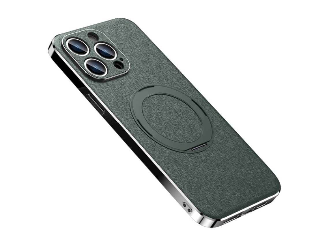 Casa Em Tpu Pele Genuína Com Suporte, Compatível Com Magsafe Para Apple Iphone 15 - Verde Escuro