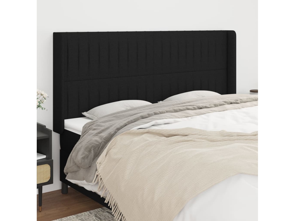 Cabecero con Alas de Tela 203x16x118/128 Cm Negro