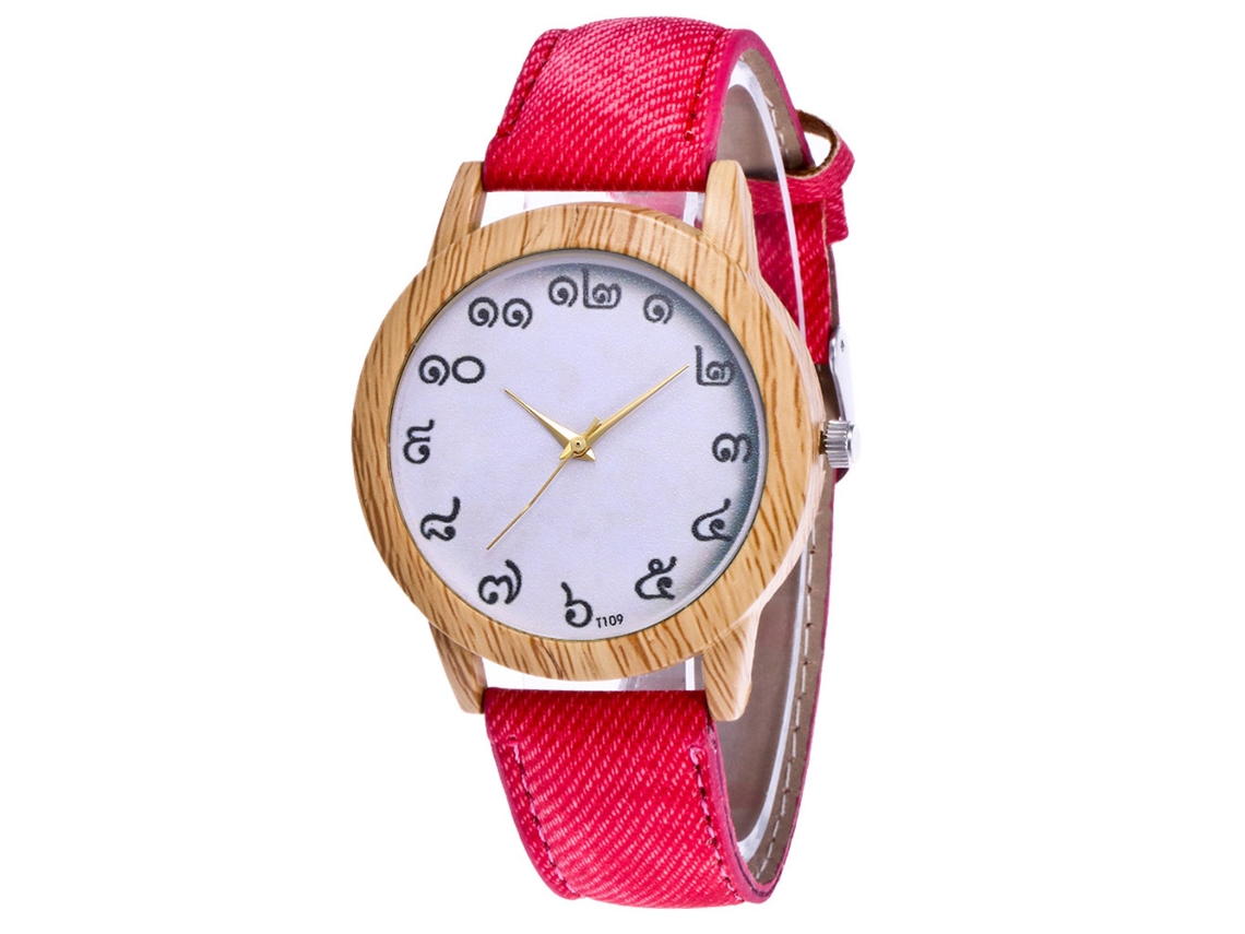 Relógio de Pulso Casual de Quartzo com Pulseira de Jeans Cor Vermelha