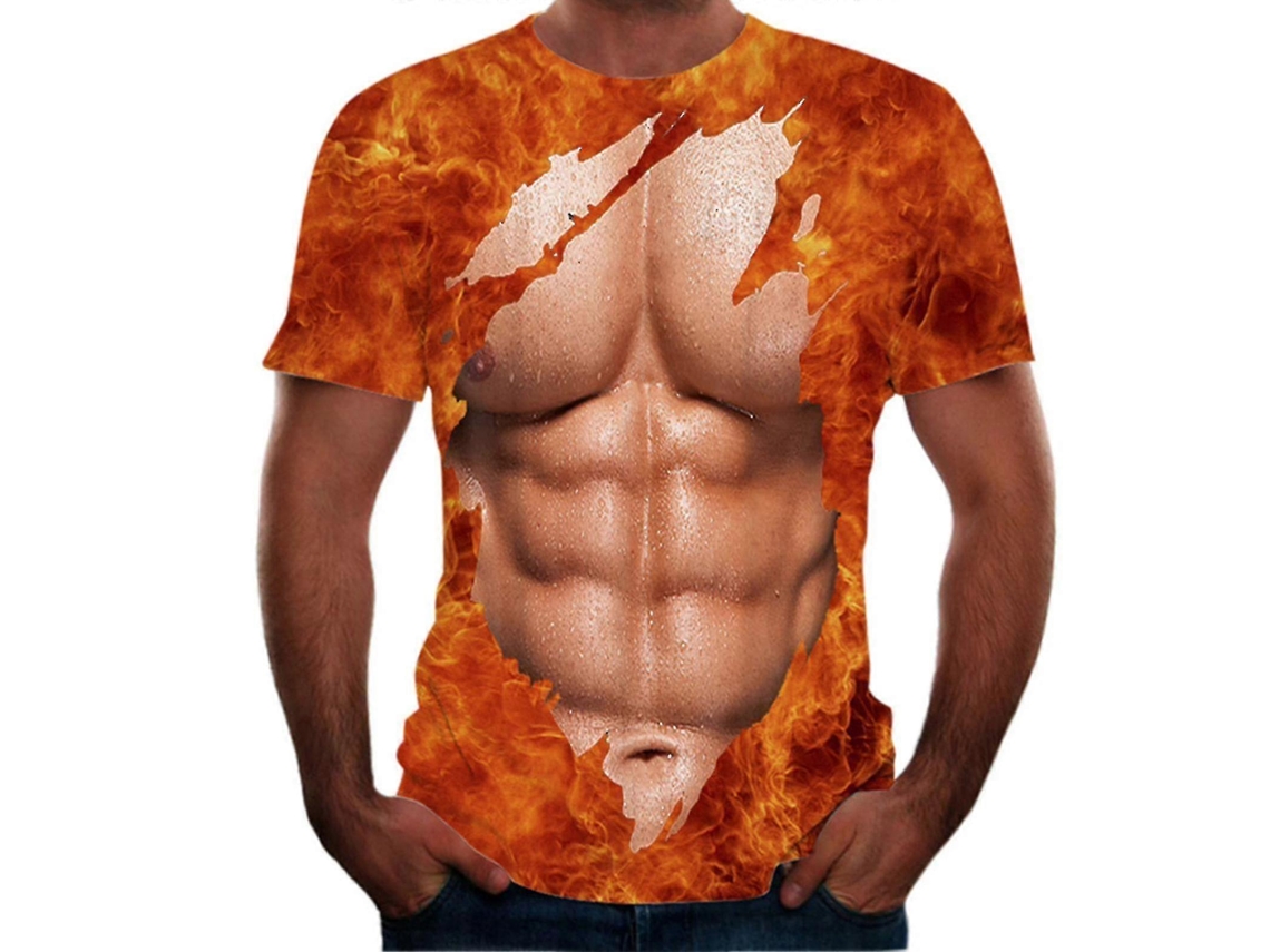 Camiseta Verão 3d Estampa Músculo Tatuagem Manga Curta Macia Confortável