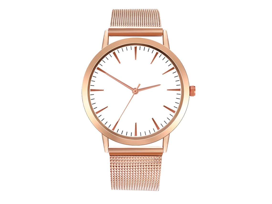 Relógio Analógico de Pulso de Quartzo com Pulseira de Malha Simples Elegante (ouro Rosa)