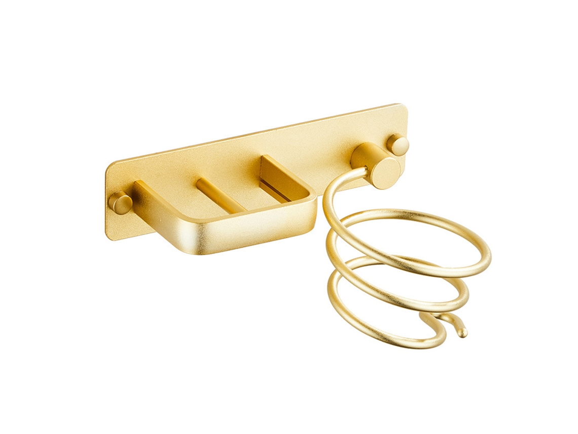 Suporte Para Secador De Cabelo, Organizador Cabos, Parede Em Metal Dourado Guardar Chapinha, Escova Etc.
