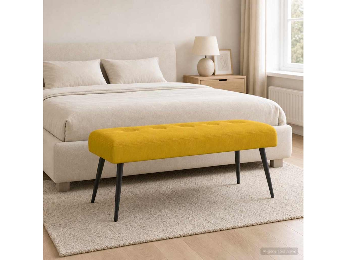 Vidaxl Banco Com Botões Estofados Amarelo 110 X 40 X 46 Cm Veludo