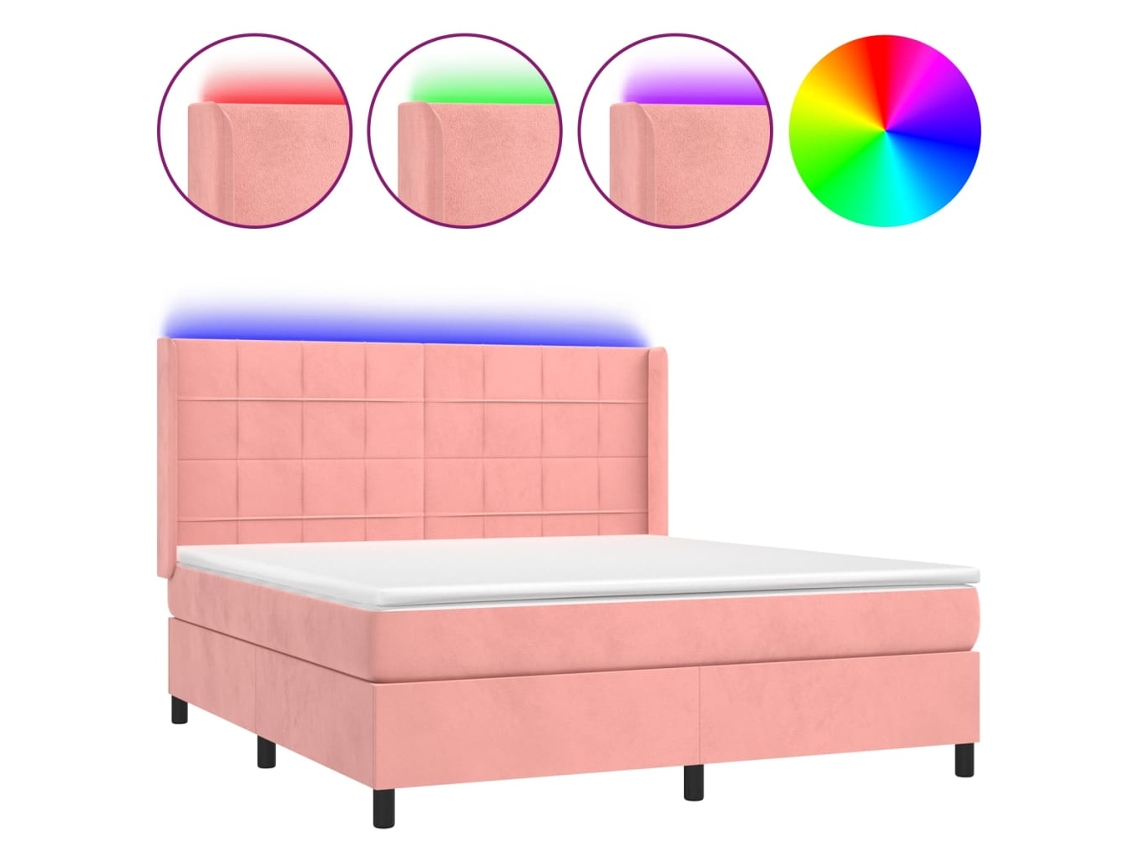 Cama Box Spring C/ Colchão/led 160x200 Cm Veludo Rosa MAISON EXCLUSIVE