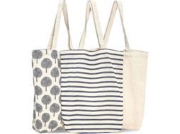 3 Bolsas De Algodón Reutilizables Para Compras, 3 Diseños, 15x16,5x3,7 Polegadas