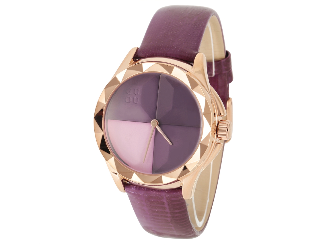 Relógio Feminino de Pulso Analógico com Pulseira de Couro e Display Redondo (roxo)