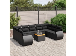 Vidaxl 10 Pcs Conjunto Sofás De Jardim C/ Almofadões Vime Pe Preto