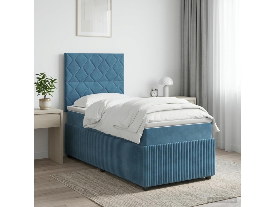 Vidaxl Cama Box Spring Com Colchão Azul 90 X 190 Cm Veludo