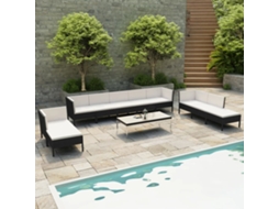 Vidaxl 10 Pcs Conjunto Lounge De Jardim C/ Almofadões Vime Pe Preto