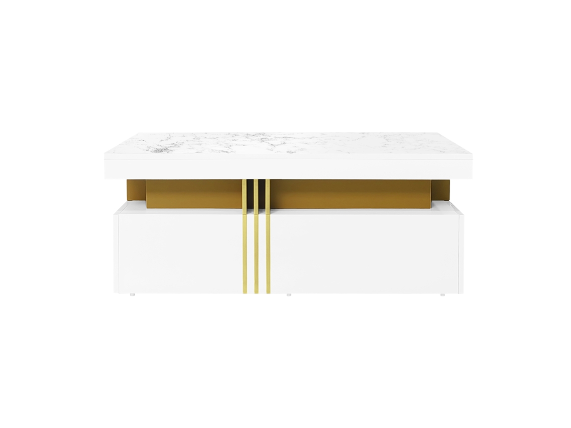 Mesa De Centro Com 2 Gavetas Tampo Com Padrão De Mármore Estilo Escandinavo Branco Mobrio