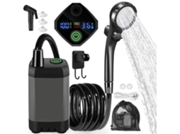 Chuveiro Portátil AQUAFORGE, Cinza, com Esponja, Display de Temperatura, Bateria Recarregável