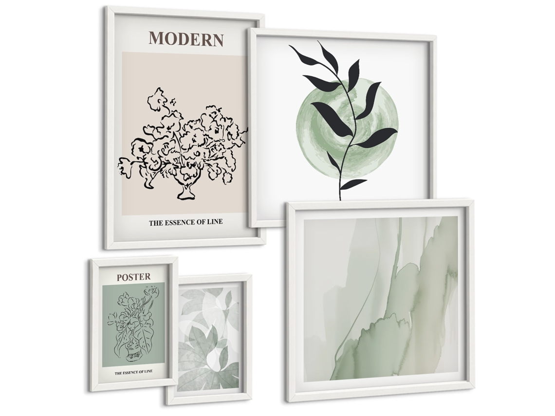 Pinturas Murais Modernas Pôsteres Minimalistas De Plantas Moldura Branca Quadros Para O Escritório Espelharte (conjunto De 5 Imagens)