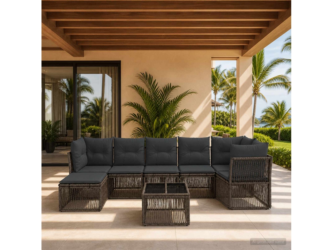 Vidaxl Conjunto De Sofá De Jardim 8 Pcs Cinzento Vime Pe
