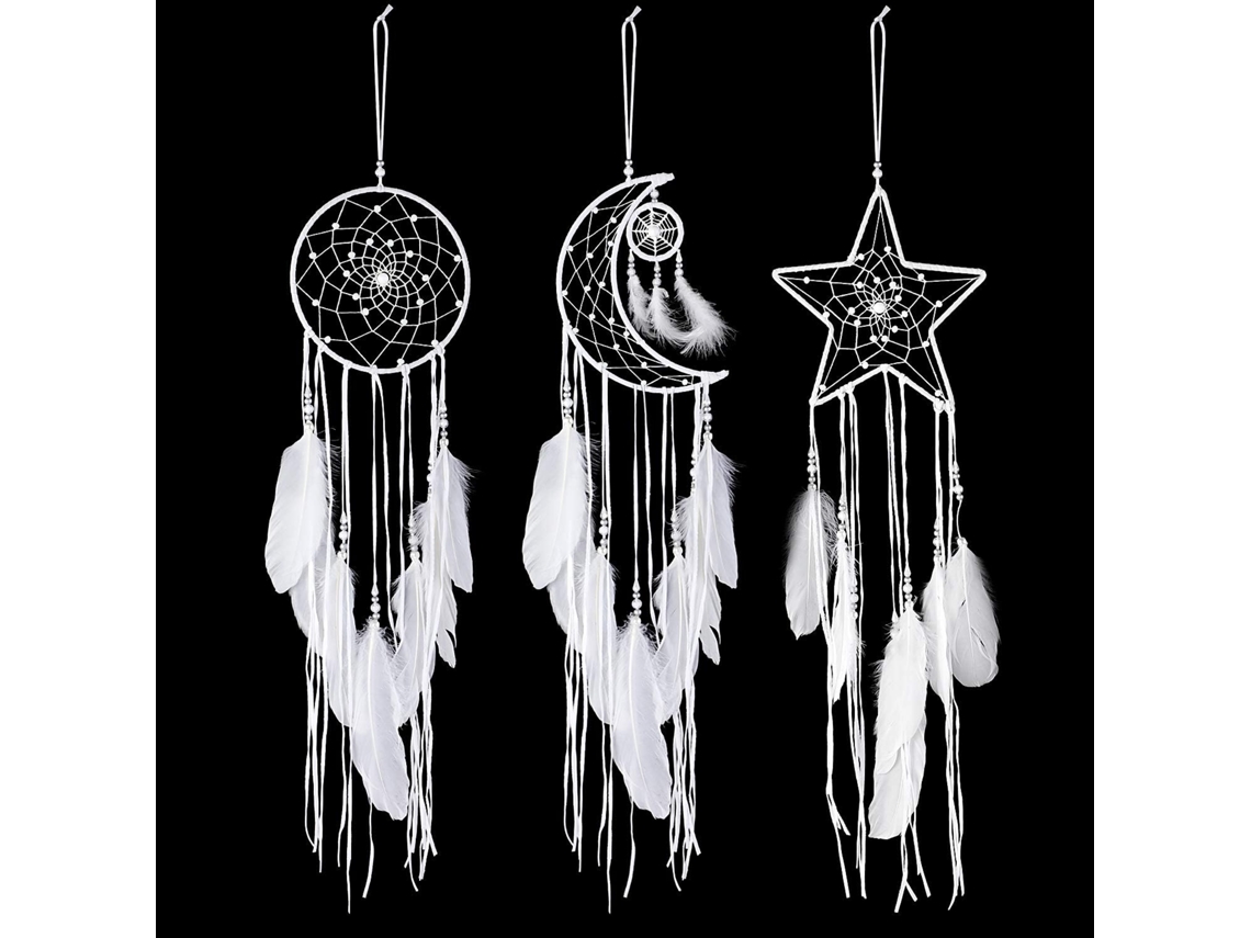 Conjunto de 3 Apanhadores Sonhos com Design Tradicional Sol, Lua e Estrela, Feitos À Mão BRILVIBERA