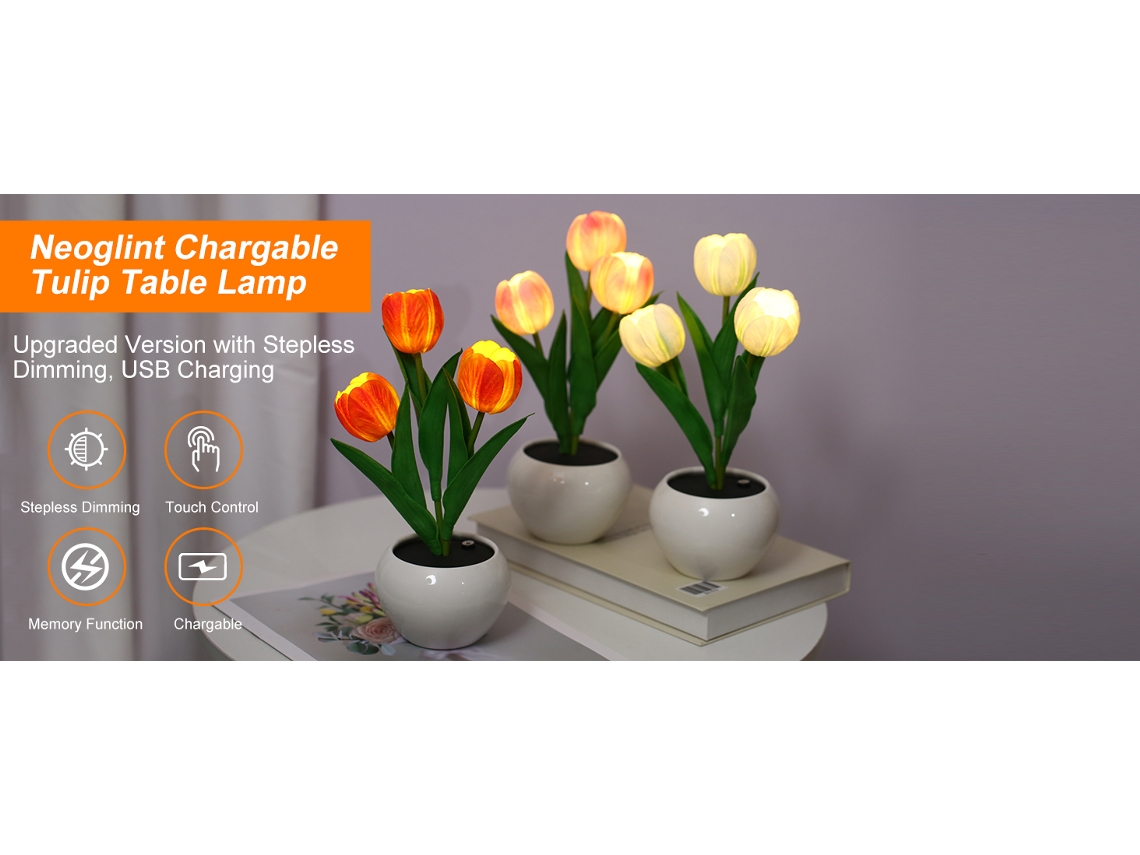 Lâmpada de Mesa Decorativa Tulipa com Vasinho Ambiente Luz Noturna para Interior