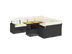 Conjunto de 9 Sofás para Jardim com Almofadões Vime Pe Preto MAISON EXCLUSIVE (N/A)