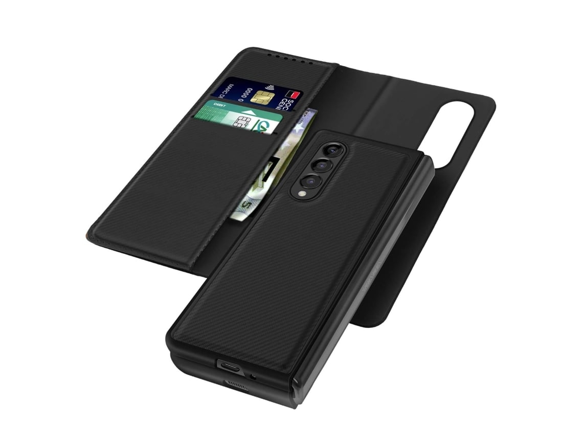 Capa Fólio Ushion Para Samsung Galaxy Z Fold 3 Da Serie Twill Espaço De Armazenamento Preto