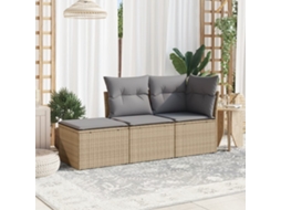 Vidaxl 3 Pcs Conjunto De Sofás P/ Jardim Com Almofadões Vime Pe Bege