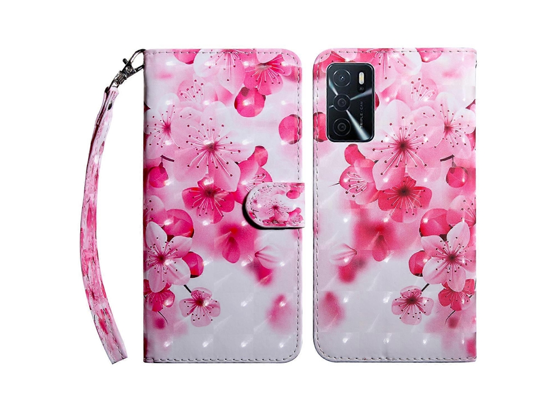 Compre Capa Tipo Carteira Interna De Couro Pu Com Estampa 3d E Alça Para Oppo A16 / A16s / A54s / A54 4g / A55 5g Flor De Pêssego
