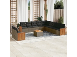 Vidaxl 12 Pcs Conjunto De Sofás Jardim C/ Almofadões Vime Pe Cinzento