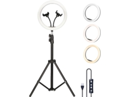 Ring Light 33cm 13 de diâmetro com tripé ajustável, 55 cm a 200cm, 2 suportes para celular, 3 modos de luz e 10 níveis COSHANO