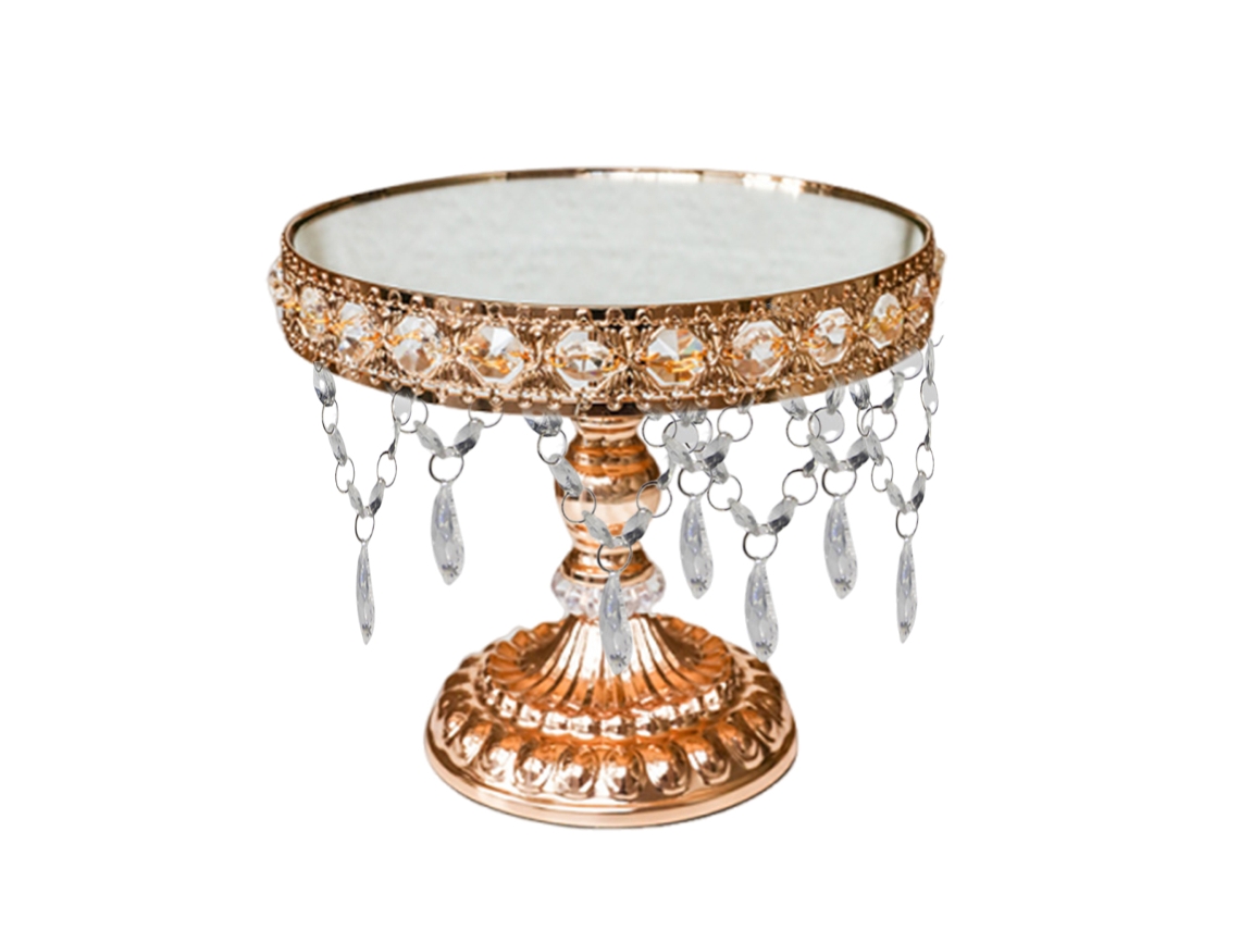 Elegante Suporte Para Bolo Com Design De Lustre Dourado Metálico, Estrutura De Metal Feita À Mão, Prato Com Superfície Espelhada E Reflexiva Para Apre