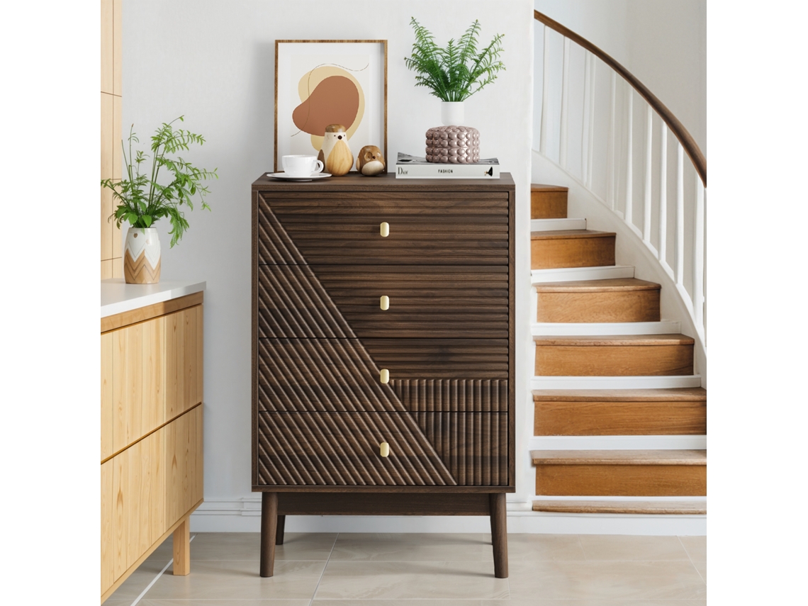 Cómoda Com 4 Gavetas, Roupeiro Moderno, Armário De Madeira Para Arrumação, Toucador Com Armário Para Sala De Estar.