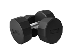 Conjunto de 2 cabrestos de 12 lados para 15 kg em metal e borracha com alça antiderrapante. 26x15,5x15,5 cm. Preto