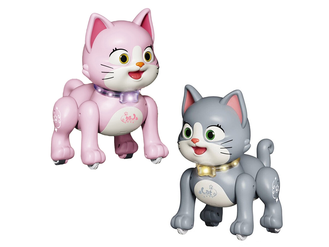 Gato Robô de Estimação Cor de rosa com Comando Remoto de 2,4 Ghz, Recarregável, com Luzes e Música, Brinquedo Fofo para Crianças. MDUG