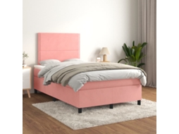 Vidaxl Cama Boxspring Com Colchão 120x200 Cm Veludo Rosa