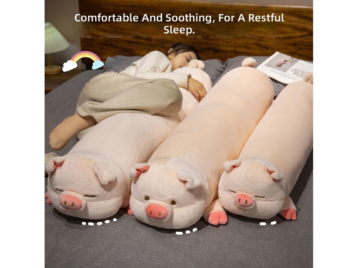 Brinquedo de Pelúcia Porco Longo Deitado Imitação de Coelho Almofada de Abraço para Cama Presente para Meninas Modelo Olhos Redondos CHABERLU